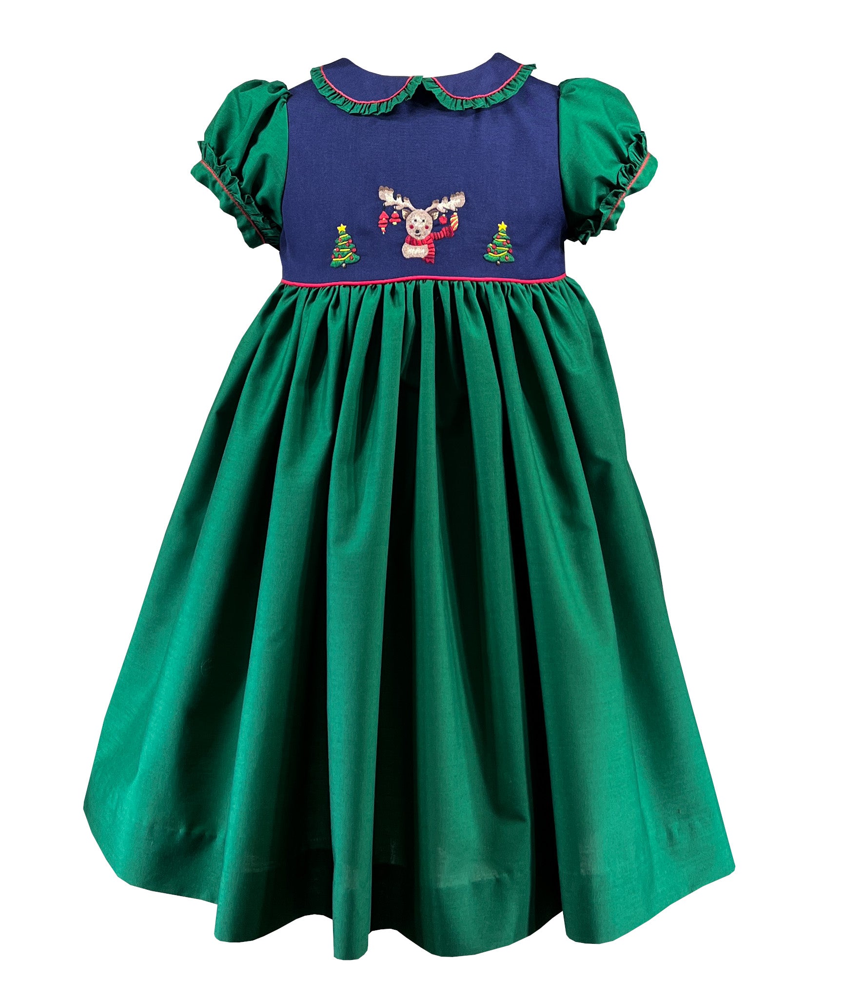 Navy and Green Christmas Reindeer Dress