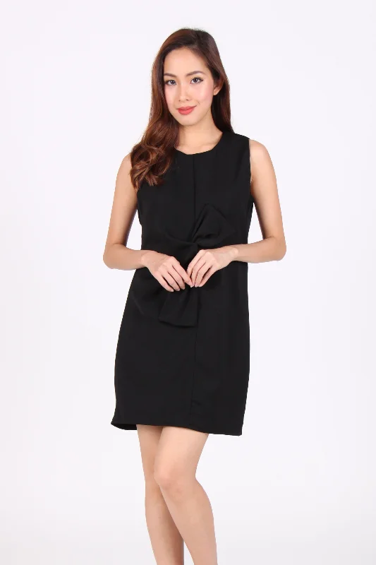 Bow Alike Sleeveless Shift Dress in Black