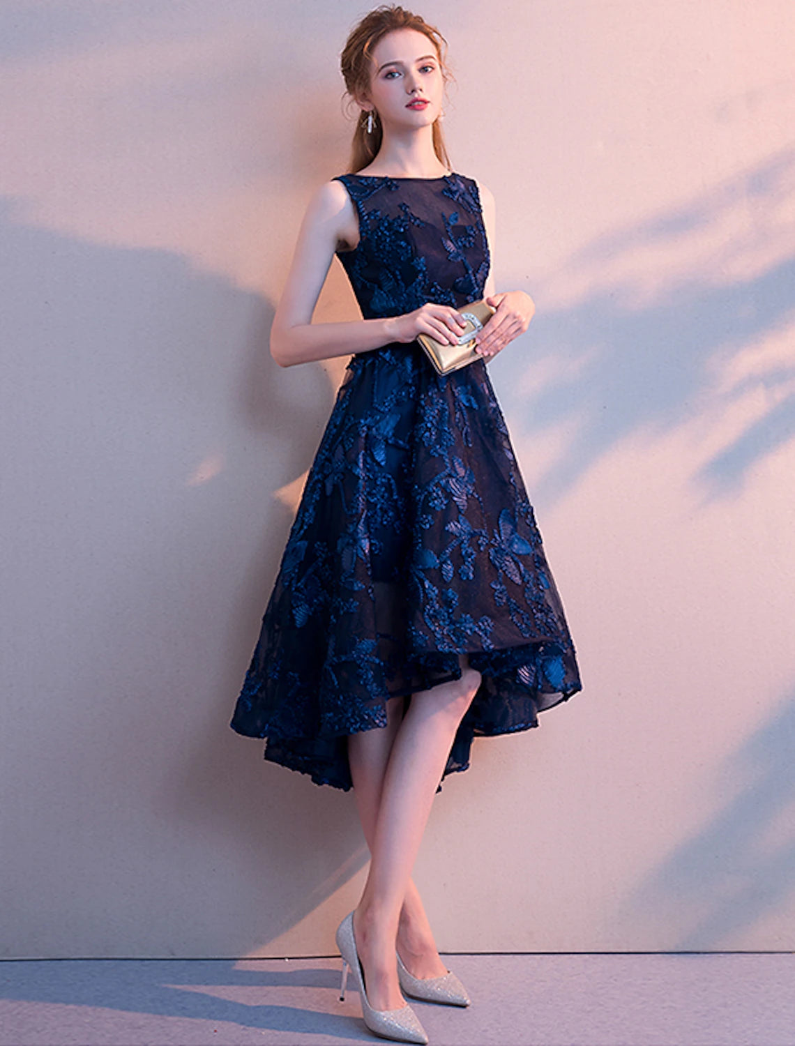 A-Line Cocktail Dresses Minimalist Dress Homecoming Asymmetrical Sleeveless Jewel Neck Tulle with Pleats Pattern / Print A-Line Cocktail Dresses Minimalist Dress Homecoming Asymmetrical Sleeveless Jewel Neck Tulle with Pleats Pattern / Print