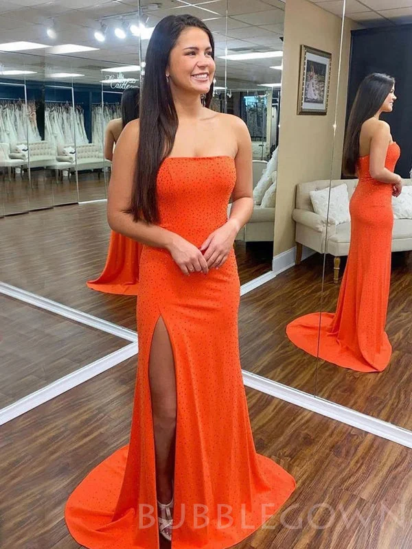Orange Mermaid Staspless Beaded Long Evening Prom Dresses, Cheap Custom Prom Dresses, MR8006 Orange Mermaid Staspless Beaded Long Evening Prom Dresses, Cheap Custom Prom Dresses, MR8006