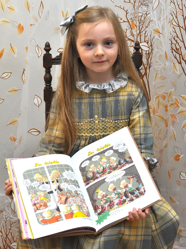 Yellow and Grey Plaid Douce Dress - Tiara Smocking