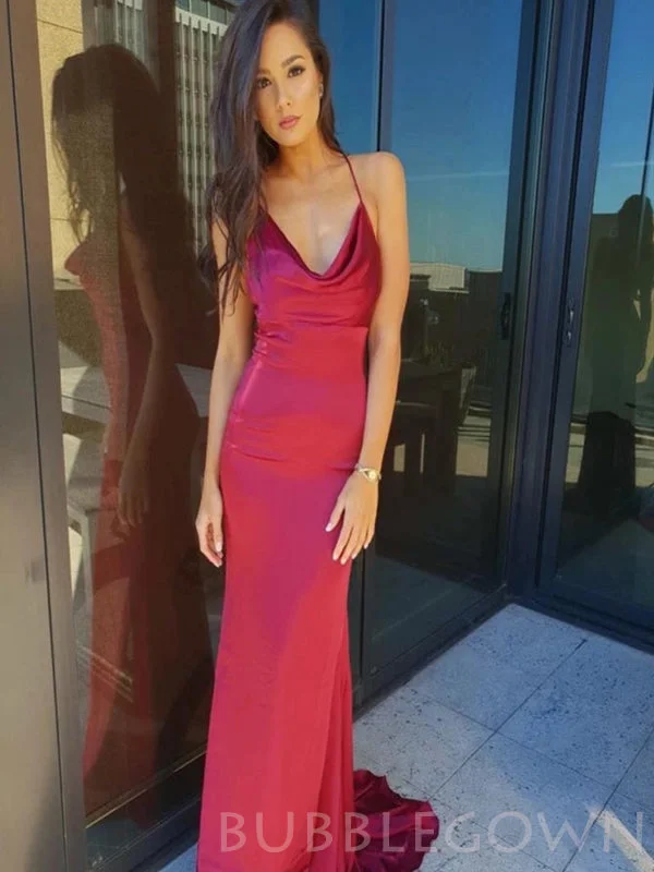 Mermaid Burgundy Satin Spaghetti Straps Long Cowl Neck Evening Prom Dresses, Cheap Custom Prom Dresses, MR8066 Mermaid Burgundy Satin Spaghetti Straps Long Cowl Neck Evening Prom Dresses, Cheap Custom Prom Dresses, MR8066