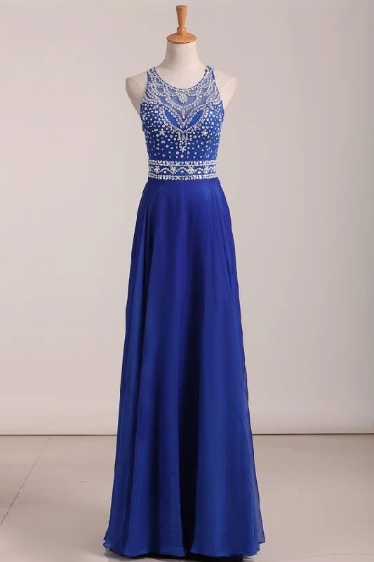 2024 Sexy Open Back Prom Dresses Scoop With Beading PSNS4G59