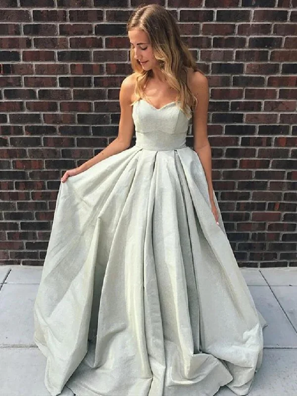 A Line Strapless Silver Grey Long Prom Dresses, Silver Grey Long Formal Evening Dresses A Line Strapless Silver Grey Long Prom Dresses, Silver Grey Long Formal Evening Dresses