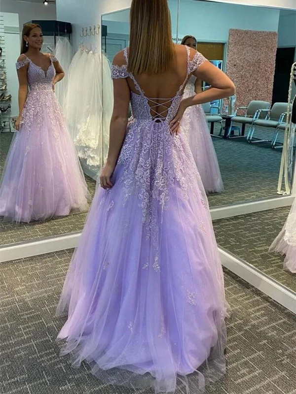 Off Shoulder Purple Backless Lace Tulle Long Prom Dresses, Off The Shoulder Purple Backless Lace Tulle Long Off Shoulder Purple Backless Lace Tulle Long Prom Dresses, Off The Shoulder Purple Backless Lace Tulle Long