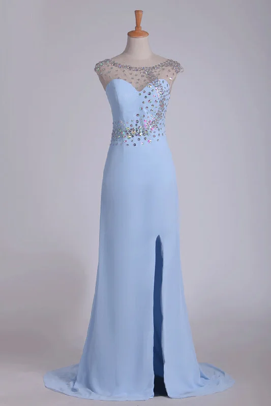 2024 Sexy Open Back Prom Dresses Column Scoop With PLTK4298