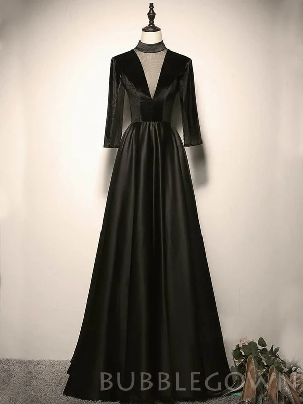 Long Sleeves Black Satin V-ncek Long Mermaid Evening Prom Dresses, Cheap Custom Prom Dress, MR8040 Long Sleeves Black Satin V-ncek Long Mermaid Evening Prom Dresses, Cheap Custom Prom Dress, MR8040