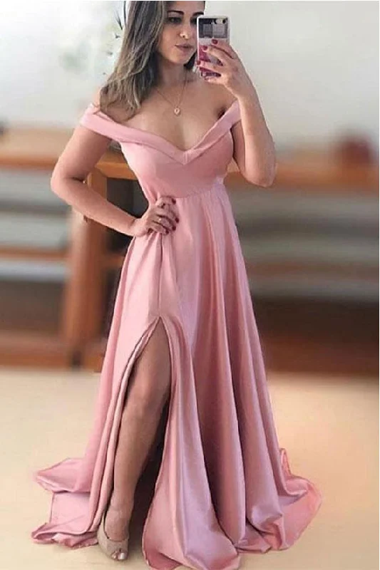 Elegant A Line Off the Shoulder Front Split Blush Pink Long Prom Dresses Evening Dress Elegant A Line Off the Shoulder Front Split Blush Pink Long Prom Dresses Evening Dress