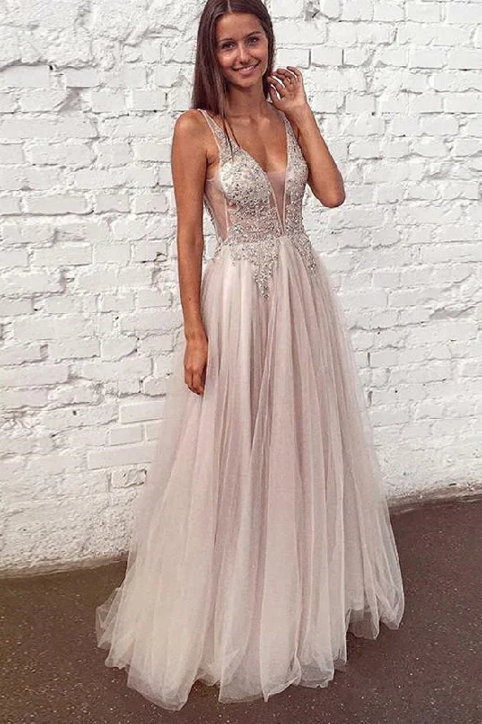 Sexy Deep V Neck See Through Beaded Ivory Long Wedding Formal Prom Dresses Evening Dress Sexy Deep V Neck See Through Beaded Ivory Long Wedding Formal Prom Dresses Evening Dress