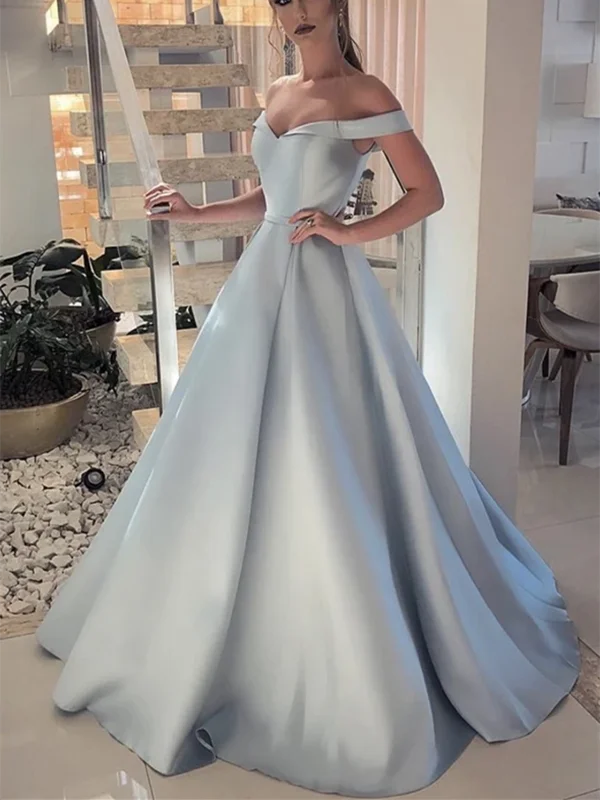 A Line Off Shoulder Satin Long Prom Dresses, A Line Off Shoulder Satin Long Formal Evening Dresses A Line Off Shoulder Satin Long Prom Dresses, A Line Off Shoulder Satin Long Formal Evening Dresses