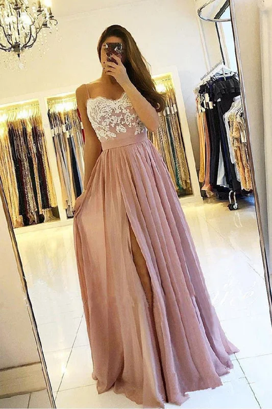 A Line Spaghetti Straps Chiffon Split Floor Length Prom Dresses Evening Formal Dress A Line Spaghetti Straps Chiffon Split Floor Length Prom Dresses Evening Formal Dress