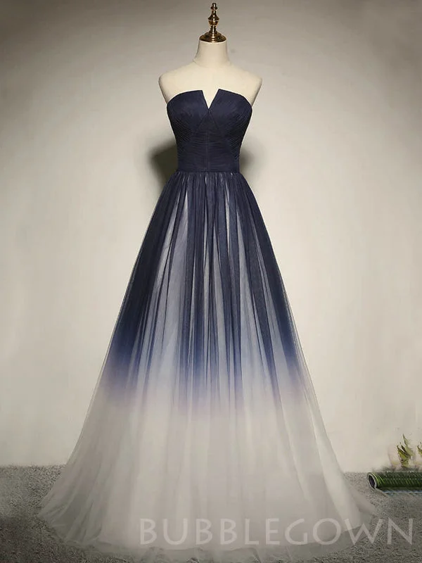 Navy Blue Tulle A-line Strapless Long Evening Prom Dresses, Cheap Custom Prom Dress, MR8039 Navy Blue Tulle A-line Strapless Long Evening Prom Dresses, Cheap Custom Prom Dress, MR8039