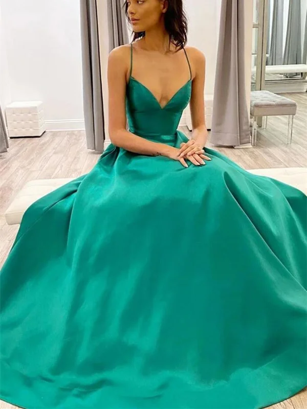Simple V Neck Green Satin Long Prom Dresses, Simple V Neck Green Satin Long Formal evening Dresses Simple V Neck Green Satin Long Prom Dresses, Simple V Neck Green Satin Long Formal evening Dresses