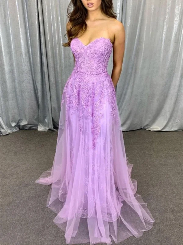 Sweetheart Neck Purple Tulle Lace Long Prom Dresses, Sweetheart Neck Purple Tulle Lace Long Formal Evening Dresses Sweetheart Neck Purple Tulle Lace Long Prom Dresses, Sweetheart Neck Purple Tulle Lace Long Formal Evening Dresses