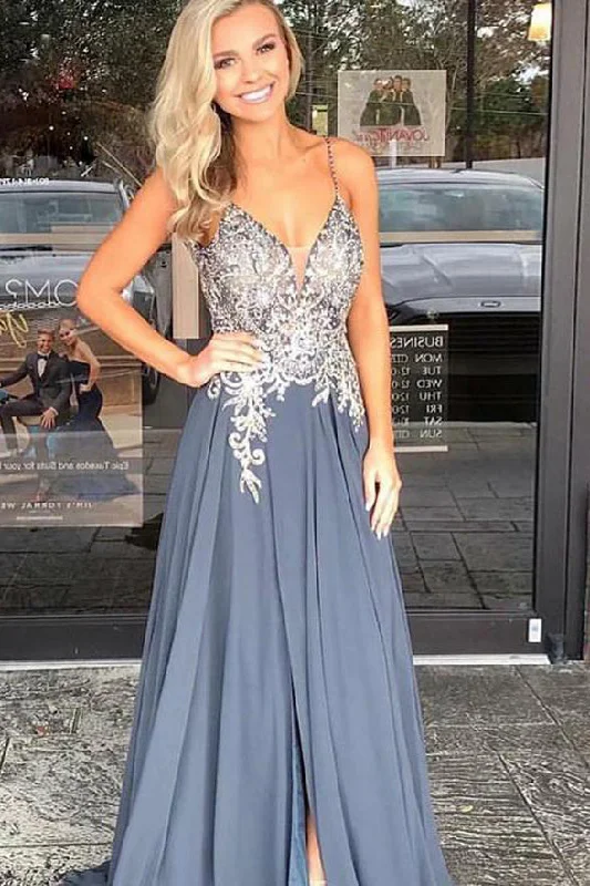 Fashion A Line Spaghetti Straps V Neck Beaded Long Wedding Prom Dresses Formal Dress Fashion A Line Spaghetti Straps V Neck Beaded Long Wedding Prom Dresses Formal Dress