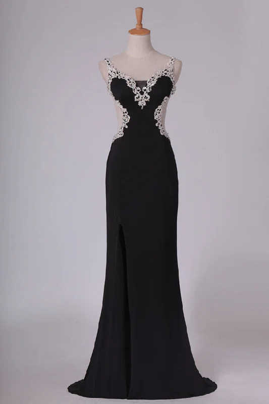 2024 Sexy Open Back Spaghetti Straps Prom Dresses With Applique Chiffon P623F59E