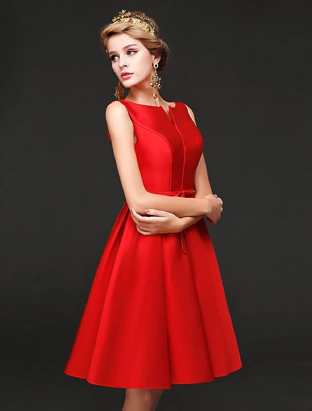 A-Line Cocktail Dresses Minimalist Dress Homecoming Short / Mini Sleeveless Jewel Neck Satin with Sash / Ribbon Bow(s) A-Line Cocktail Dresses Minimalist Dress Homecoming Short / Mini Sleeveless Jewel Neck Satin with Sash / Ribbon Bow(s)