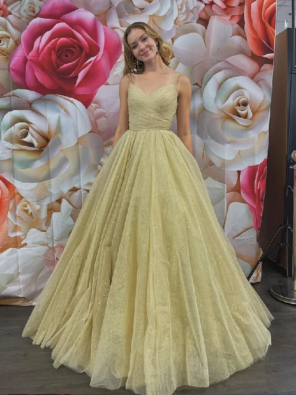 Shiny Spaghetti Straps Rose Golden Backless Tulle Long Prom Dresses, Champagne Tulle Long Formal Evening Dresses Shiny Spaghetti Straps Rose Golden Backless Tulle Long Prom Dresses, Champagne Tulle Long Formal Evening Dresses