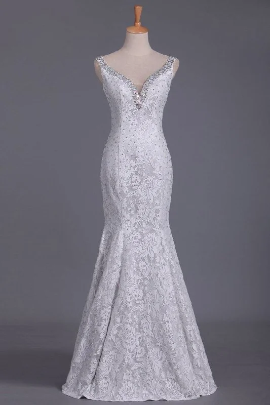2024 Sexy Open Back Spaghetti Straps Sheath Prom Dresses Lace PC2PRPQL