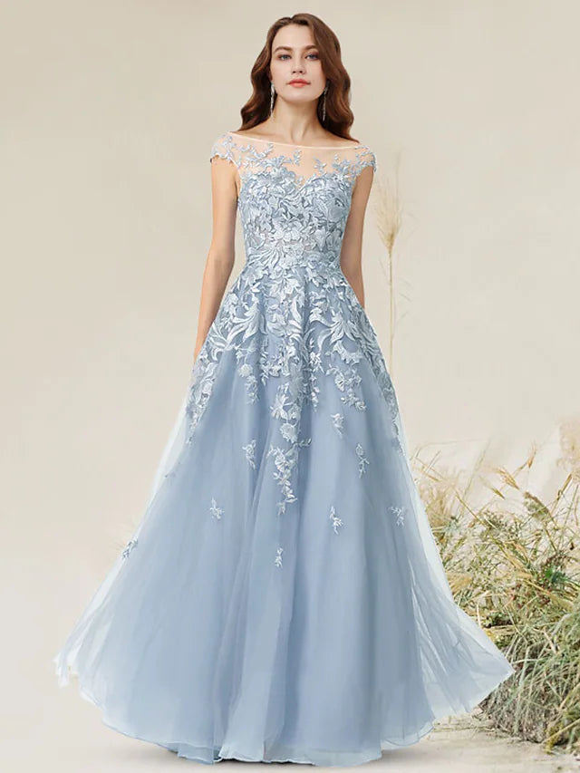 Empire Elegant Party Wear Formal Evening Dress Jewel Neck Sleeveless Floor Length Lace with Appliques Empire Elegant Party Wear Formal Evening Dress Jewel Neck Sleeveless Floor Length Lace with Appliques
