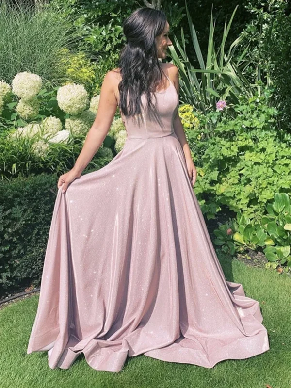 A Line Pink Satin Backless Long Prom Dresses, Pink Satin Long Formal Evening Dresses A Line Pink Satin Backless Long Prom Dresses, Pink Satin Long Formal Evening Dresses