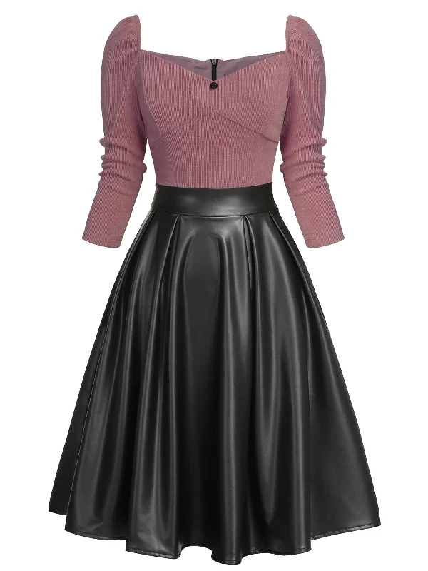 Pink 1950s Knitted Leather Patchwork Dress