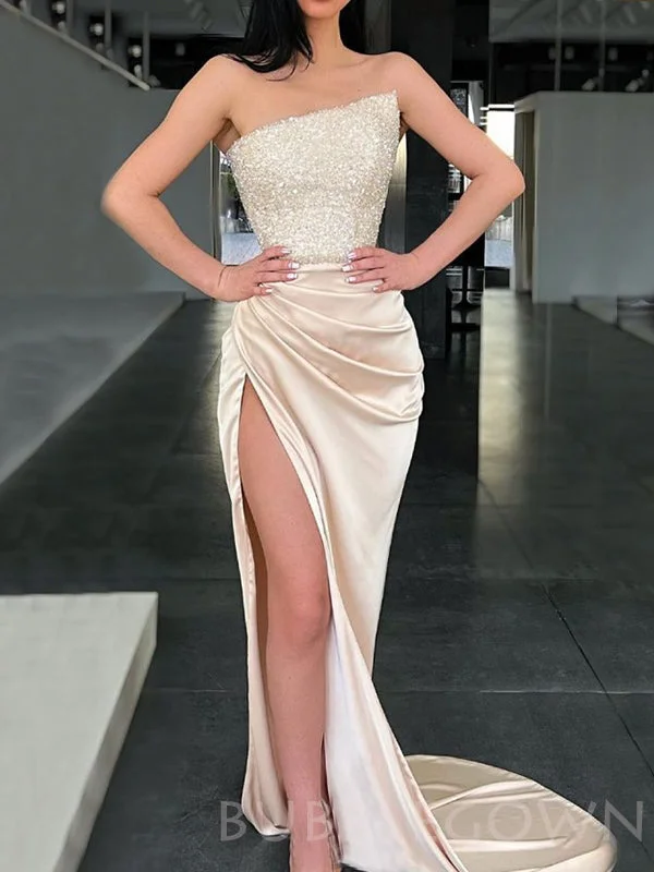 Champagne Satin Strapless Long Mermaid Evening Prom Dresses, Cheap Custom Prom Dress, MR7994 Champagne Satin Strapless Long Mermaid Evening Prom Dresses, Cheap Custom Prom Dress, MR7994