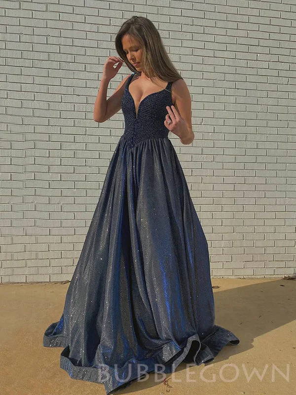 A-Line Navy Blue Sparkly Beaded Long Evening Prom Dresses, Cheap Custom Prom Dresses, MR8036 A-Line Navy Blue Sparkly Beaded Long Evening Prom Dresses, Cheap Custom Prom Dresses, MR8036