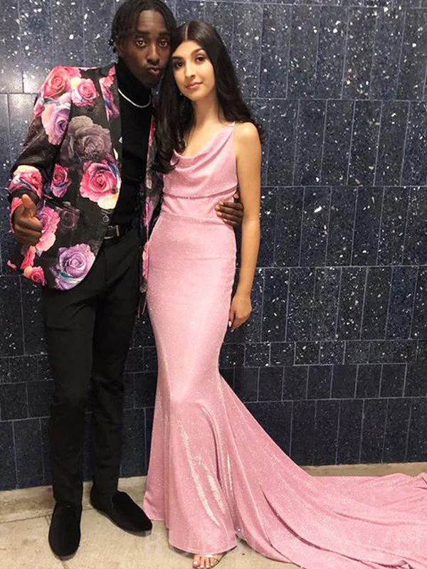 Mermaid Pink Sparkly Spaghetti Straps Long Evening Prom Dresses, Cheap Custom Prom Dresses, MR8081 Mermaid Pink Sparkly Spaghetti Straps Long Evening Prom Dresses, Cheap Custom Prom Dresses, MR8081
