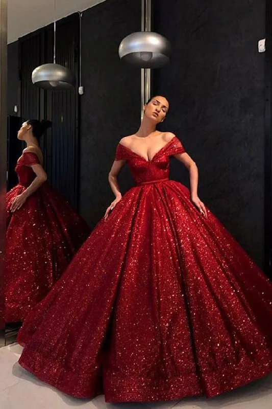 Burgundy Sequin Ball Gown Off the Shoulder Prom Dresses Formal Evening Quinceanera Dress Burgundy Sequin Ball Gown Off the Shoulder Prom Dresses Formal Evening Quinceanera Dress