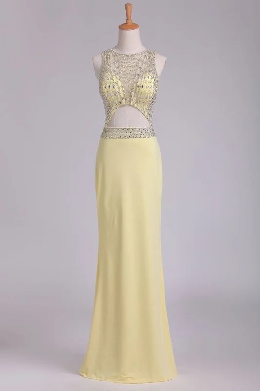 2024 Sexy Open Back Scoop A Line Floor Length Prom Dresses Spandex PL7FRAPN