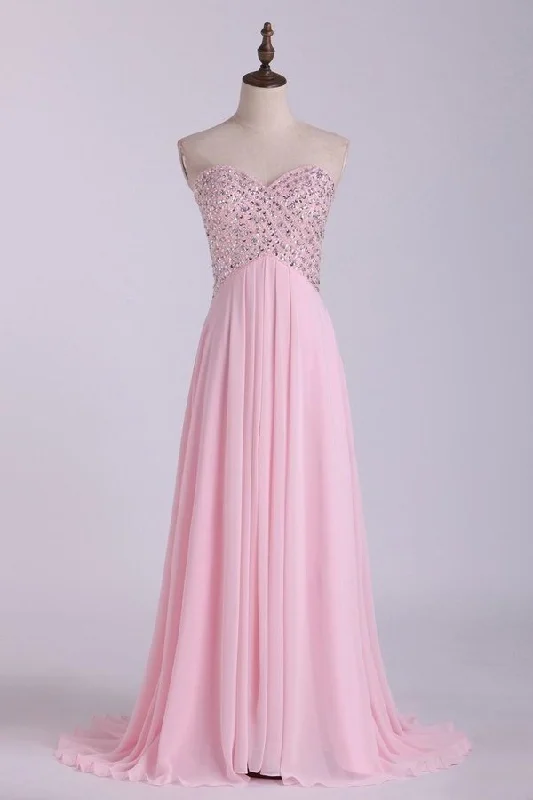 2024 Sexy Open Back Prom Dress Sweetheart A Line Floor Length Chiffon PS8P2GYK