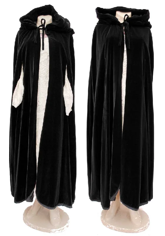 RARE 1960s Vintage Pierre Celeyre Black Velvet Hooded Cloak Cape • Designer Opera Cape • Dracula