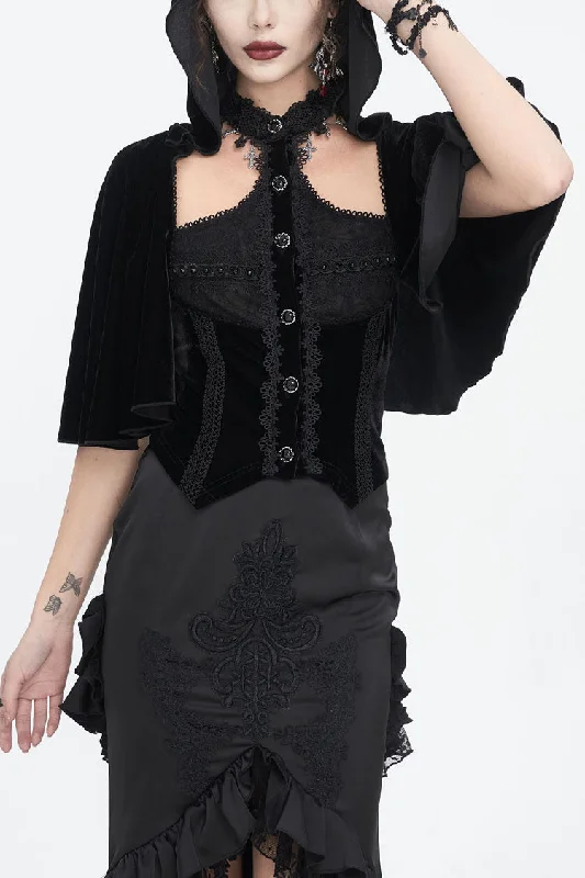 Black Stitching Lace Hooded Women's Gothic Cloak