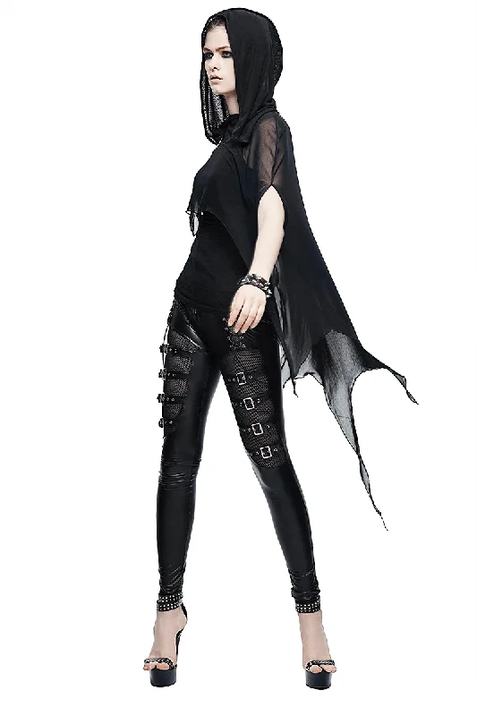 Gothic Bat Style Hooded Mesh Cape / Women's Black Asymmetrical Hem Cape