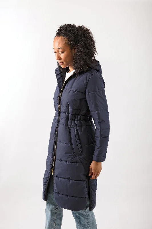 Hooded Longline Puffer in Navy