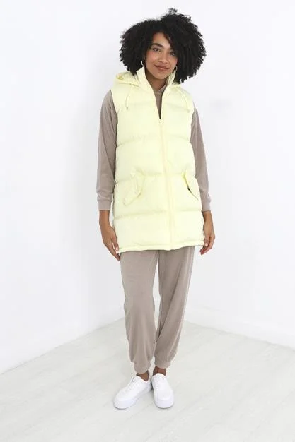 LEMON PADDED LONGER LENGTH HOODED GILET