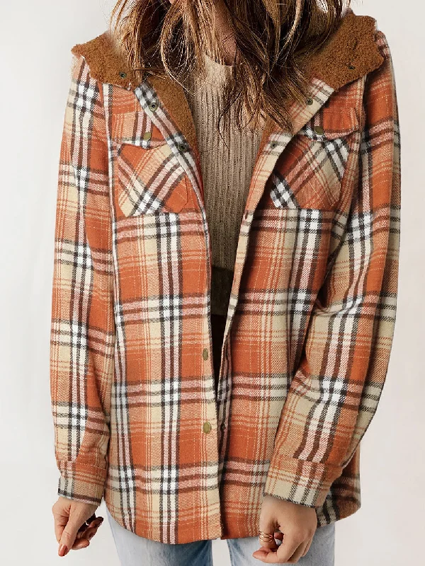 Orange Plaid Sherpa-Lined Hooded Shacket with Southern Belle Style