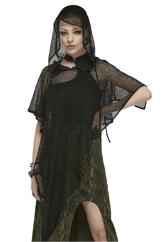 Stylish Light Gothic Hooded Mesh Overlay Cape