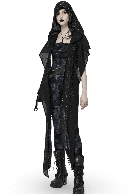 Women's Black Starry Night Constellation Hooded Cape