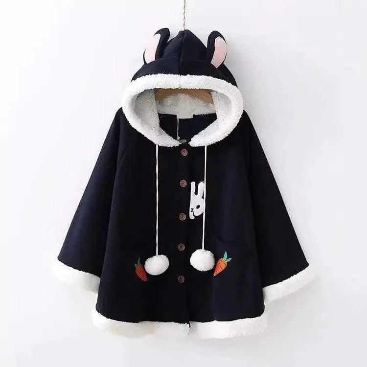 Embroidered Hooded Rabbit Ears Fur Ball And Fleece Cloak