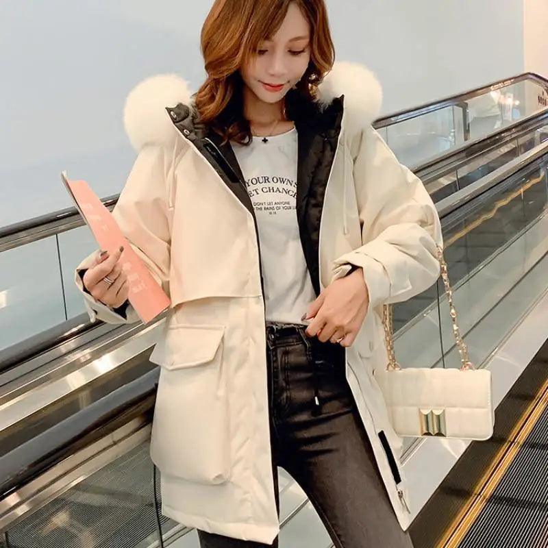 Fashion Hooded Faux Fur Collar Women's Clothing Big Pocket