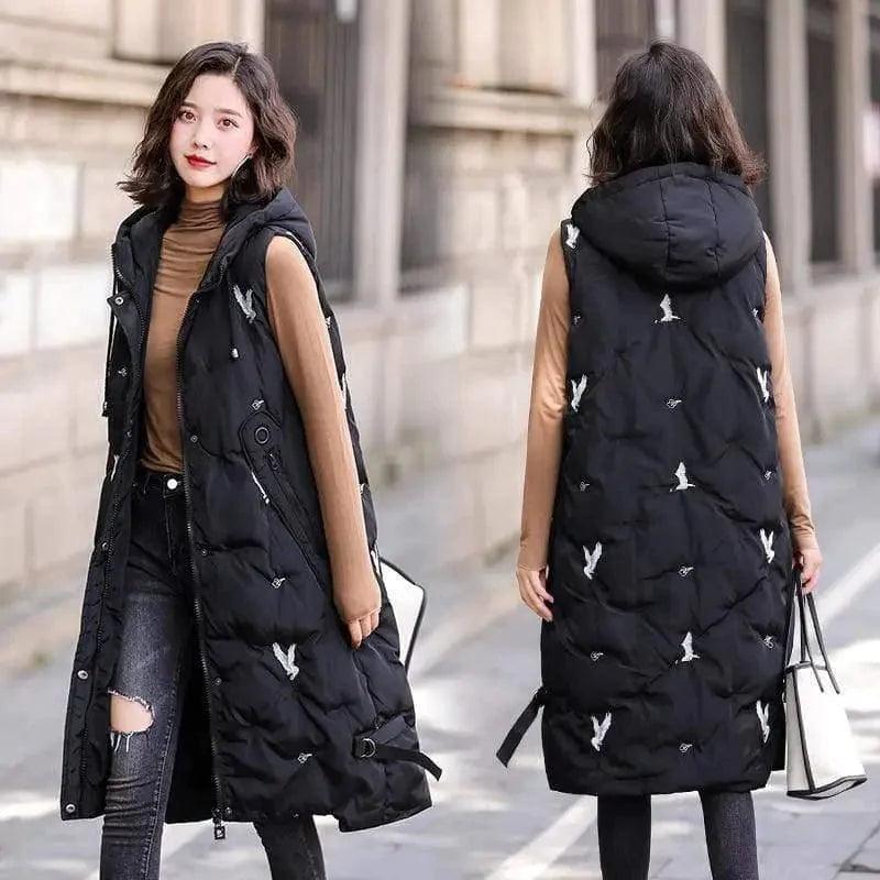 Hooded mid-length cotton vest