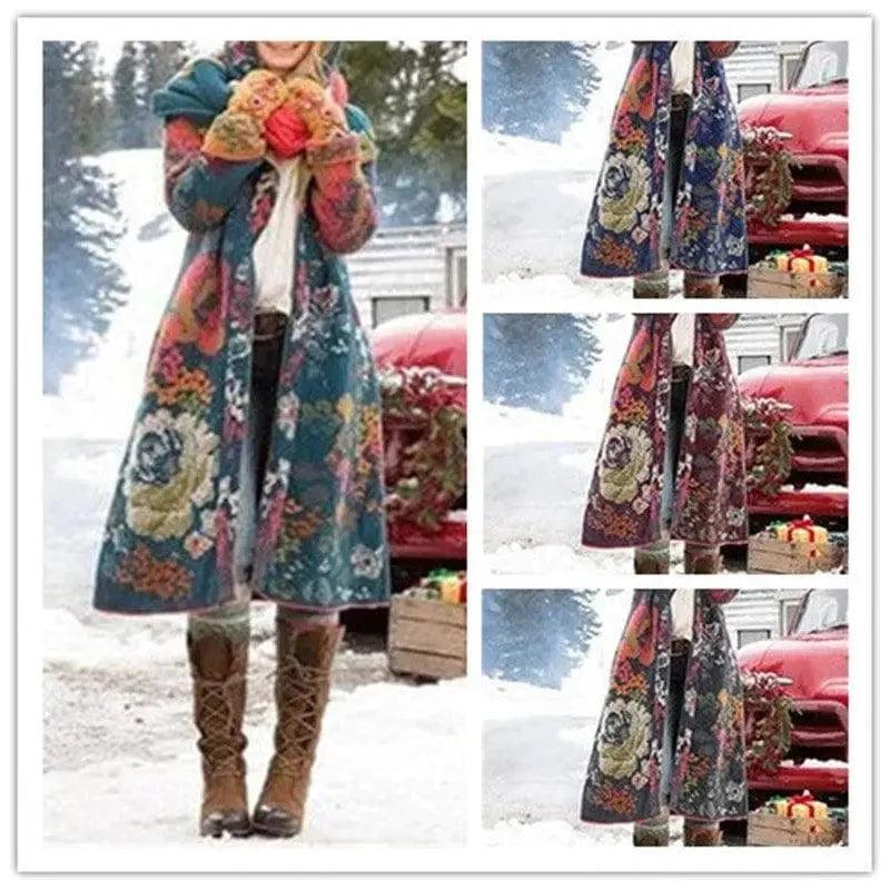 New Women's Court Style Printed Mid-length Hooded Thick