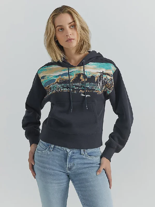 LADIES WRANGLER LANDSCAPE GRAPHIC HOODIE Hoodie with Front Slit Layering Stylish