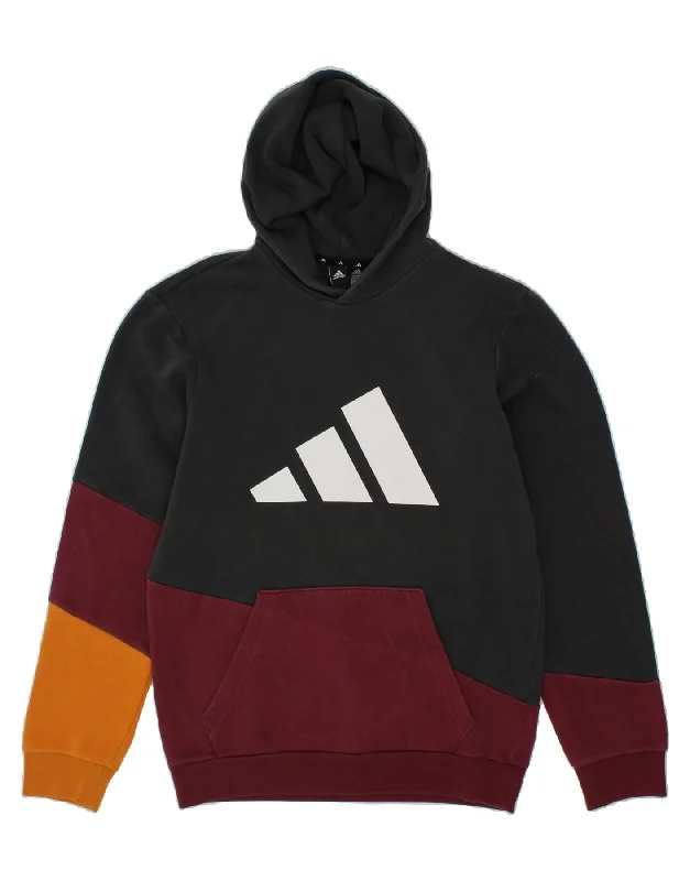 ADIDAS Mens Graphic Hoodie Jumper Small Grey Colourblock Cotton Hoodie with Hem Patch Decorative Personalized ADIDAS Mens Graphic Hoodie Jumper Small Grey Colourblock Cotton Hoodie with Hem Patch Decorative Personalized