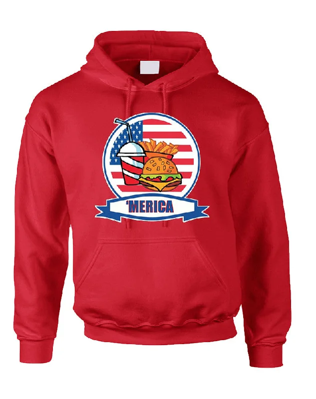 Adult Hoodie Fast Food 'merica Love USA 4th Of July Top Hoodie with Back Slit Movement Comfort Adult Hoodie Fast Food 'merica Love USA 4th Of July Top Hoodie with Back Slit Movement Comfort