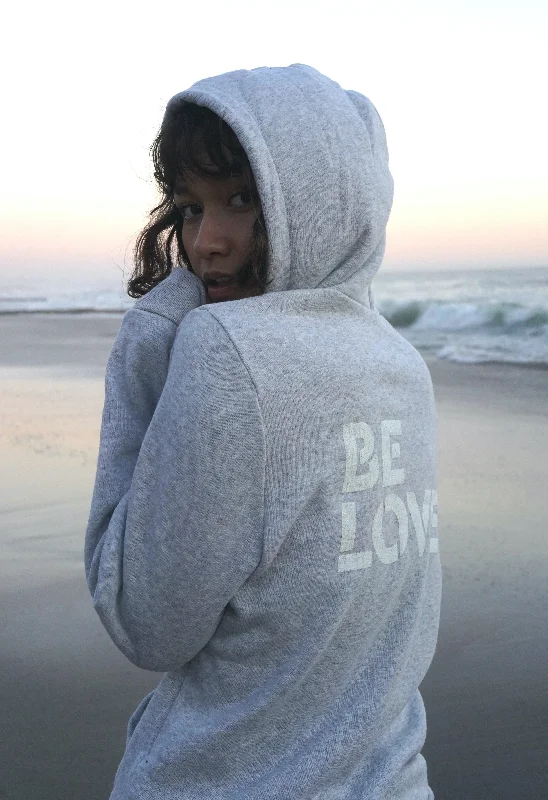 'Be Love Stencil' Zip Up Hoodie Hoodie - Grey Hoodie with Button Placket Classic Preppy 'Be Love Stencil' Zip Up Hoodie Hoodie - Grey Hoodie with Button Placket Classic Preppy