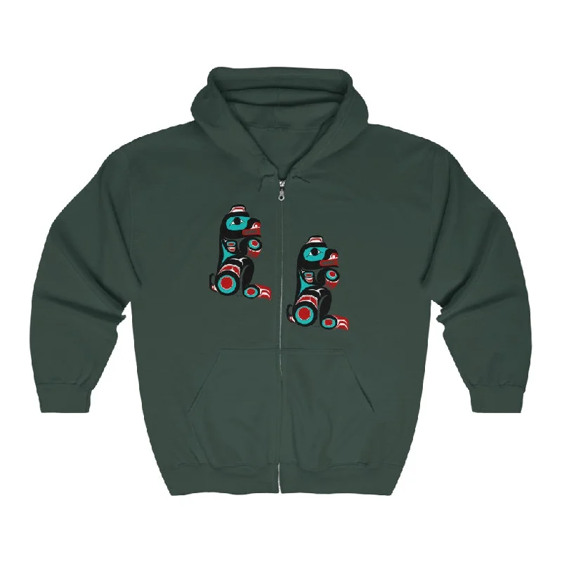 Bear Unisex Heavy Blend Full Zip Hooded Sweatshirt Hoodie with Hem Embroidery Detailed Premium Bear Unisex Heavy Blend Full Zip Hooded Sweatshirt Hoodie with Hem Embroidery Detailed Premium