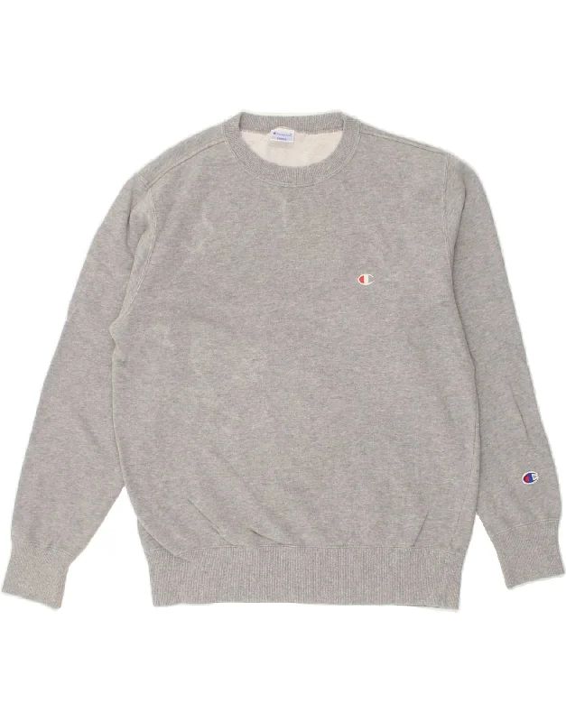 CHAMPION Mens Sweatshirt Jumper Large Grey Hoodie with Cropped Fit Short Trendy